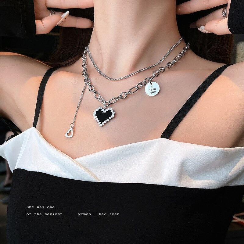 Collar de corazón estilo coreano (dos collares en uno)