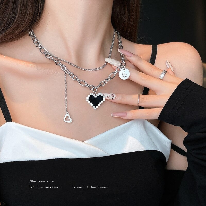 Collar de corazón estilo coreano (dos collares en uno)